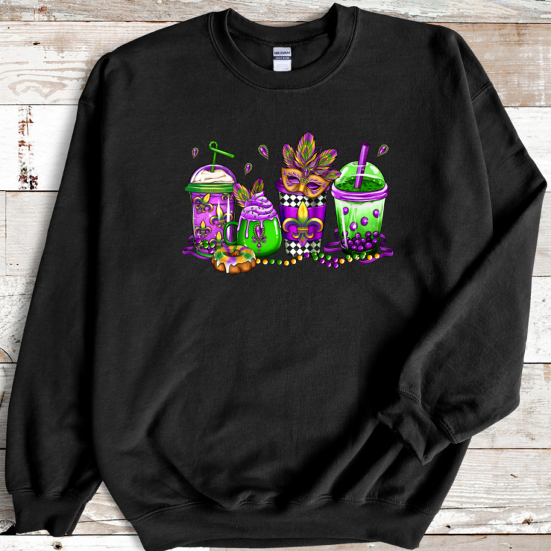 Mardi Gras Coffee, Carnival, Mardi Gras Sweatshirt, NOLA Parade Sweater, Louisiana New Orleans Purple Green and Gold Shirt, NOLA Parade Gift