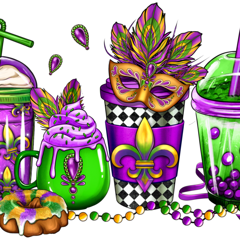 Mardi Gras Coffee Cup DTF Transfer