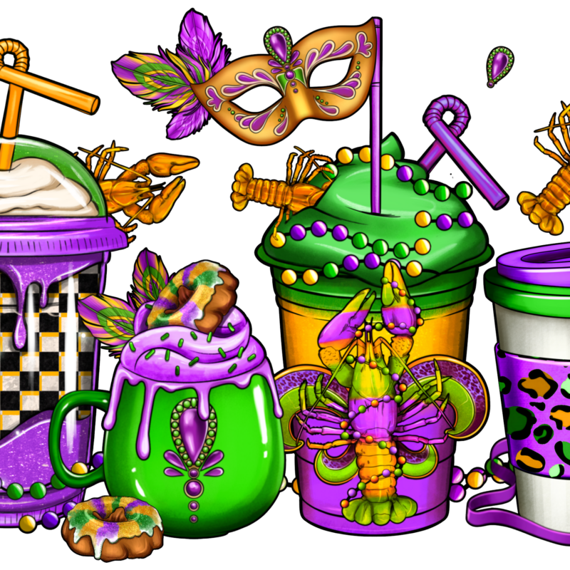 Mardi Gras Crawfish Coffee Cup DTF Transfer