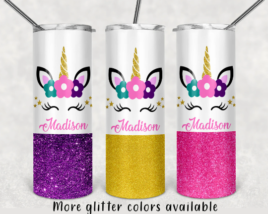 Unicorn Gift For Girls, Personalized Unicorn Tumbler, Glitter