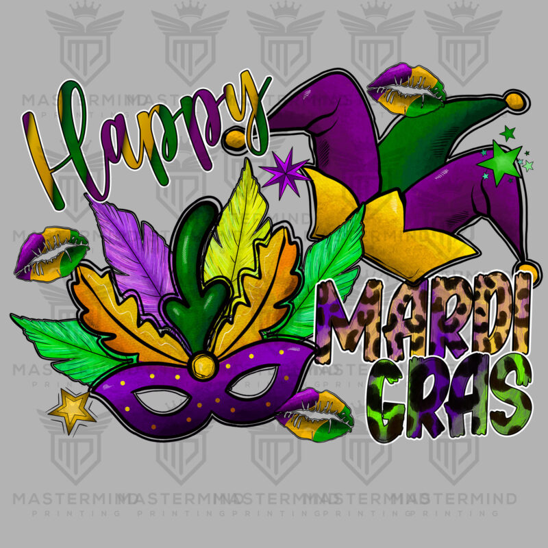 Happy Mardi Gras Mask DTF Transfer