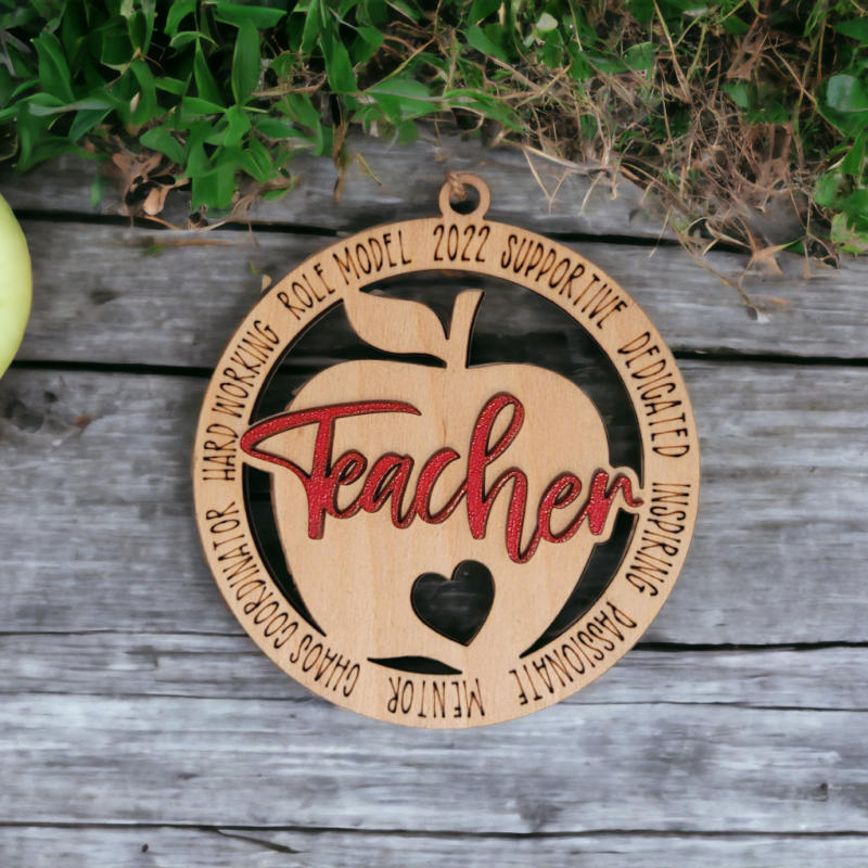 Teacher Apple Ornament Gift, Teacher Appreciation Gift, School Gift, Educator Gift, Best Teacher Ever, Wooden Laser Ornament, Teacher Gift - Image 3