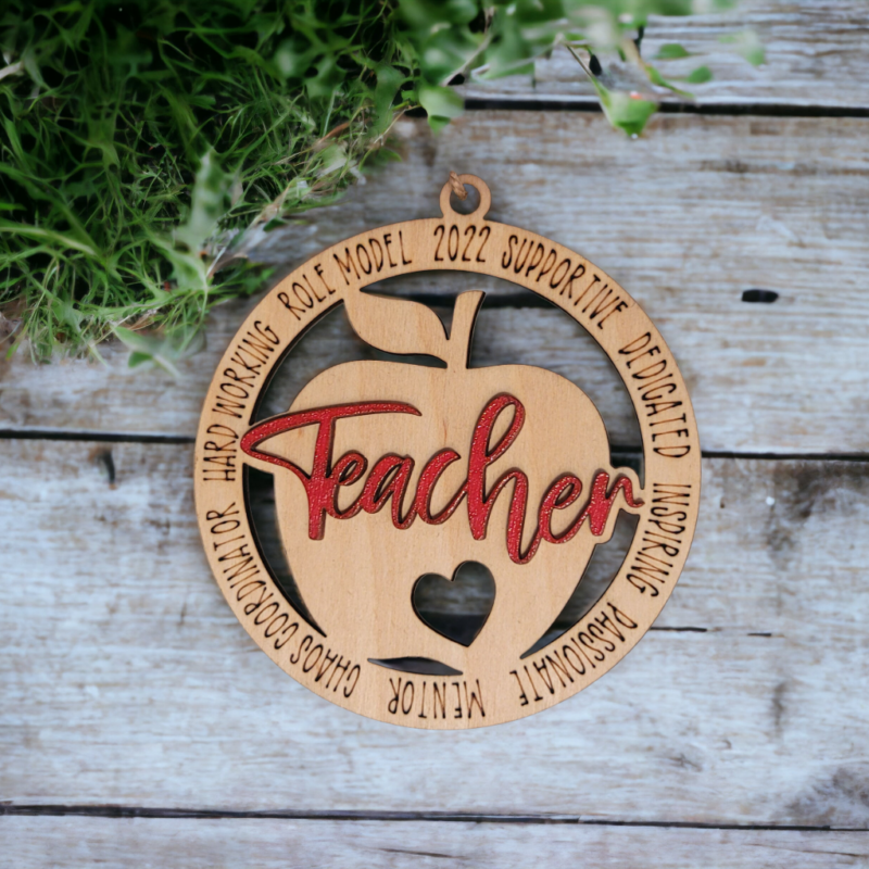 Alternative view of Teacher Apple Ornament Gift, Teacher Appreciation Gift, School Gift, Educator Gift, Best Teacher Ever, Wooden Laser Ornament, Teacher Gift
