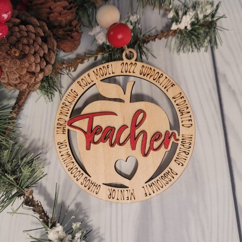Teacher Apple Ornament Gift, Teacher Appreciation Gift, School Gift, Educator Gift, Best Teacher Ever, Wooden Laser Ornament, Teacher Gift