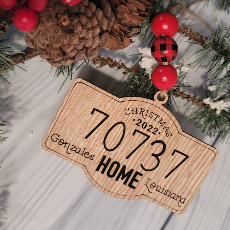 Zipcode Ornament, Custom Ornament, Hometown Wooden Ornament, Engraved Ornament Holiday Gift, Your Town/city Ornament, New Home Ornament