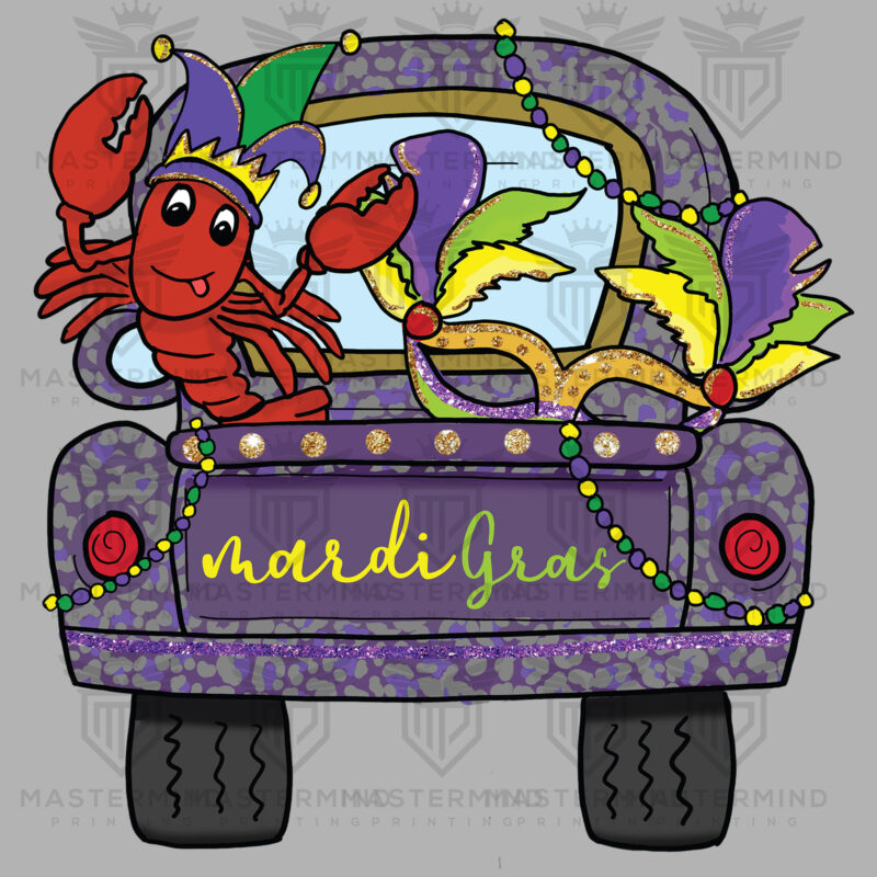 Mardi Gras Crawfish Truck Mask DTF Transfer