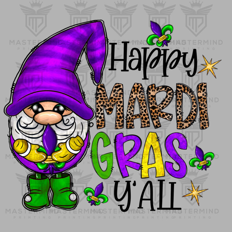 Happy Mardi Gras Leopard Gnomes DTF Transfer