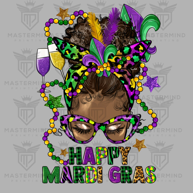 Mardi Gras Messy Bun DTF Transfer