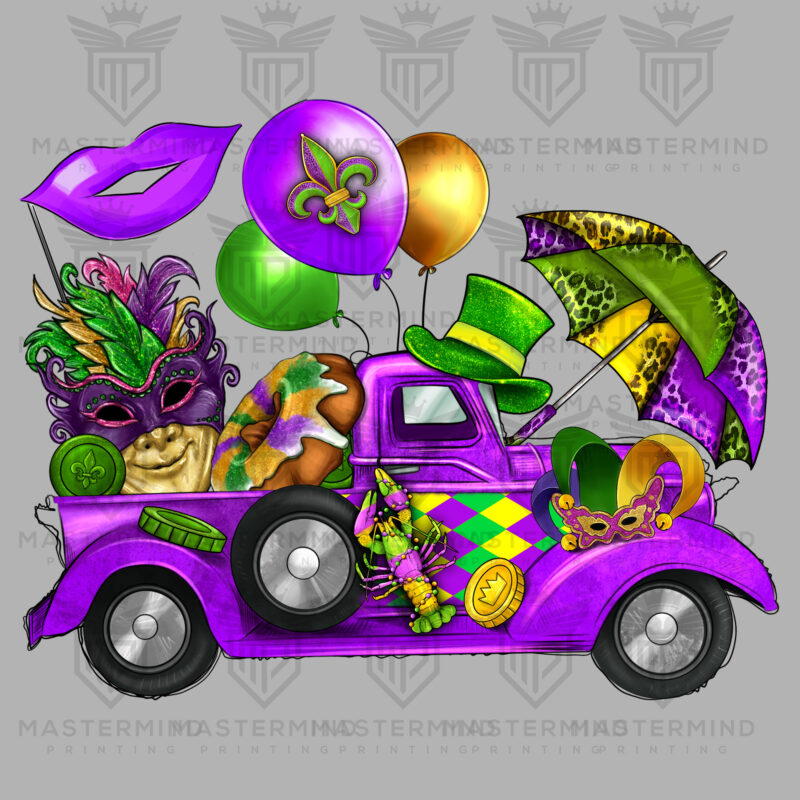Mardi Gras Truck Mask Umbrella DTF Transfer