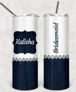 Alternative view of Denim and Diamonds 20 oz Skinny Tumbler, Personalized Skinny Tumbler, Visco Girl, Custom Tumbler, Insulated Tumbler with Straw, Bridesmaid