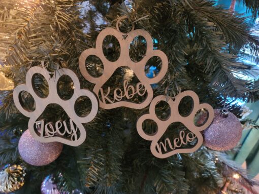 Custom Pet Ornament, Pet Paw Ornament, Personalized Pet Ornament, Personalized Dog Ornament, Wood Laser Ornament, Christmas Ornament
