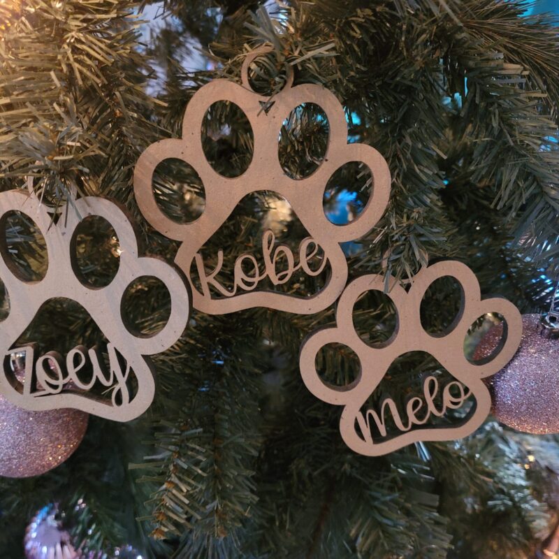 Custom Pet Ornament, Pet Paw Ornament, Personalized Pet Ornament, Personalized Dog Ornament, Wood Laser Ornament, Christmas Ornament