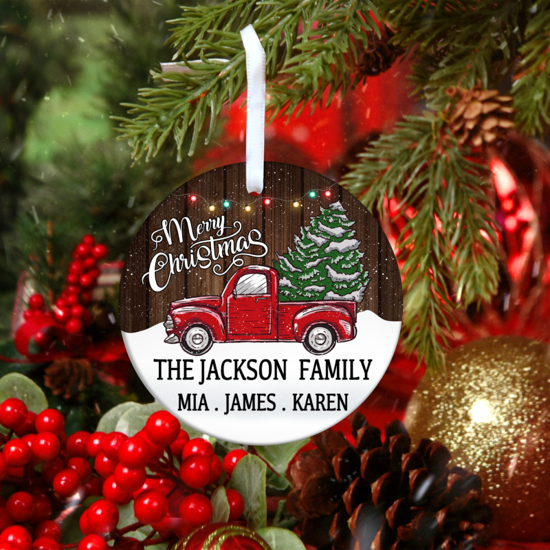 Red Truck Christmas Ornament, Family Personalized Ornament, Holiday Gift, Christmas Gift Idea - Image 3