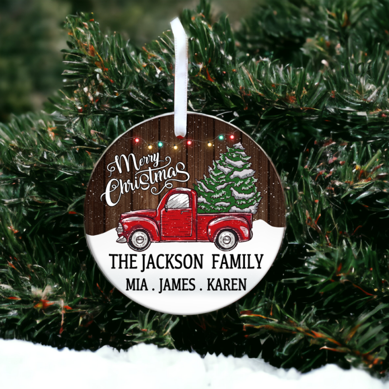 Alternative view of Red Truck Christmas Ornament, Family Personalized Ornament, Holiday Gift, Christmas Gift Idea