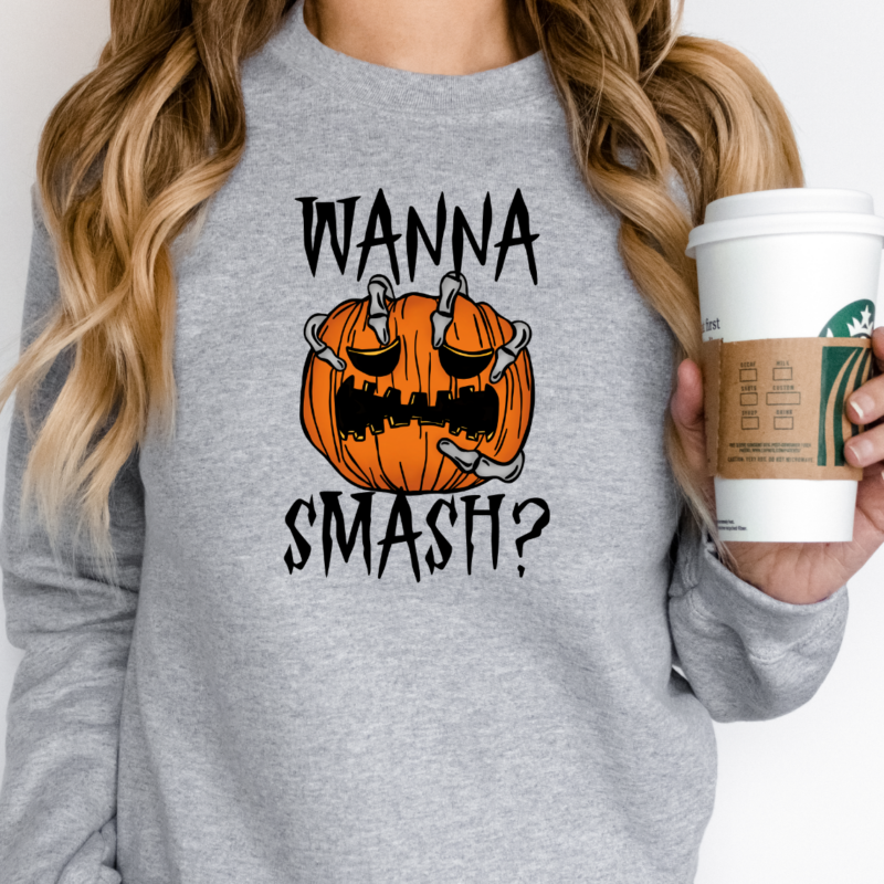 Funny Halloween Wanna Smash Sweatshirt and Hoodie, Funny Pumpkin Shirt, Womens Halloween Sweater, Skeleton Sweatshirt, Spooky Sweatshirt - Image 4
