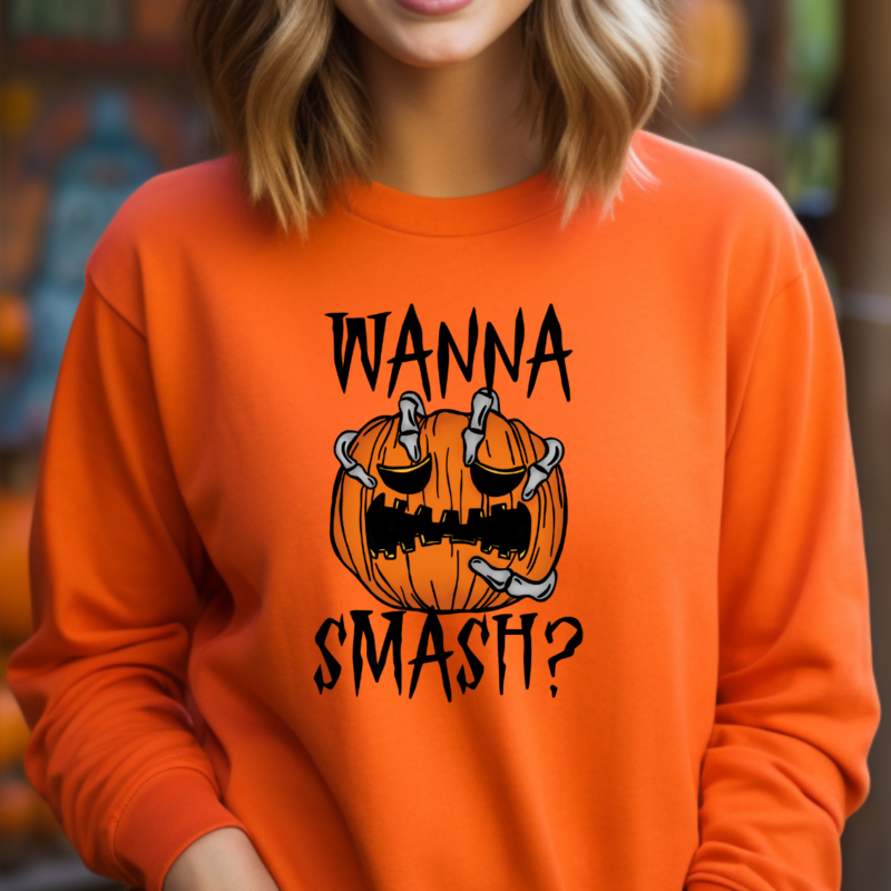 Funny Halloween Wanna Smash Sweatshirt and Hoodie, Funny Pumpkin Shirt, Womens Halloween Sweater, Skeleton Sweatshirt, Spooky Sweatshirt