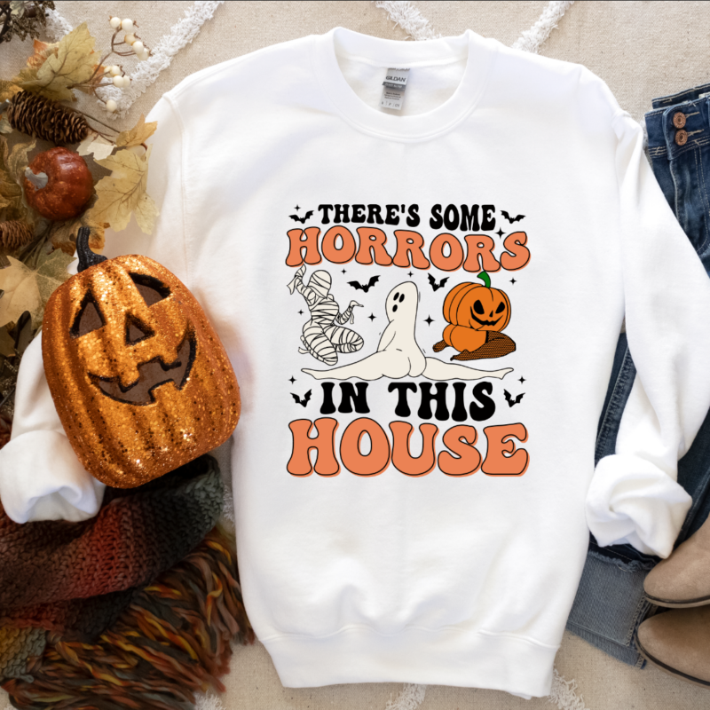 There's Some Horrors In This House Sweat, Funny Halloween Sweatshirt, Retro Halloween Hoodie, Funny Pumpkin Hoodie