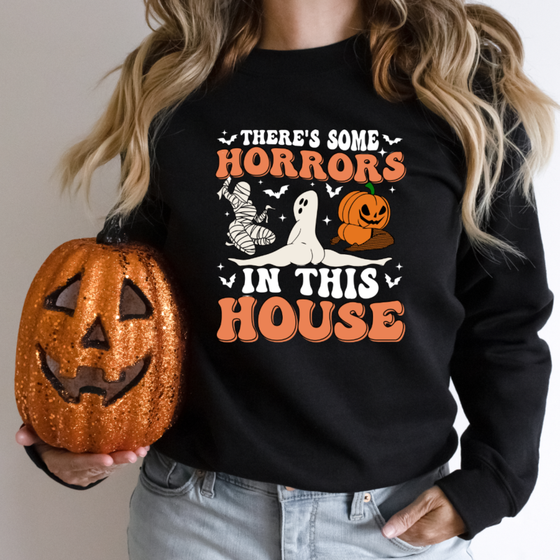 Alternative view of There's Some Horrors In This House Sweat, Funny Halloween Sweatshirt, Retro Halloween Hoodie, Funny Pumpkin Hoodie