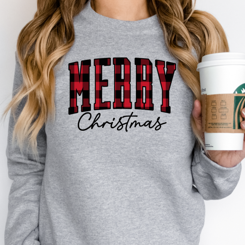 Merry Christmas Buffalo Plaid Sweatshirt, Christmas Shirt for Women, Buffalo Plaid Christmas Sweatshirt
