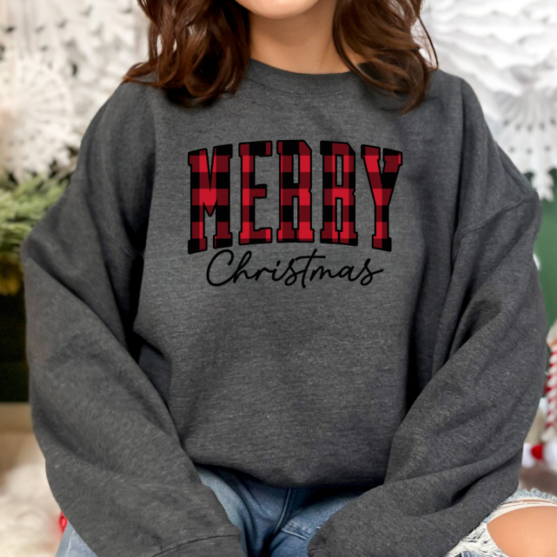 Merry Christmas Buffalo Plaid Sweatshirt, Christmas Shirt for Women, Buffalo Plaid Christmas Sweatshirt - Image 4