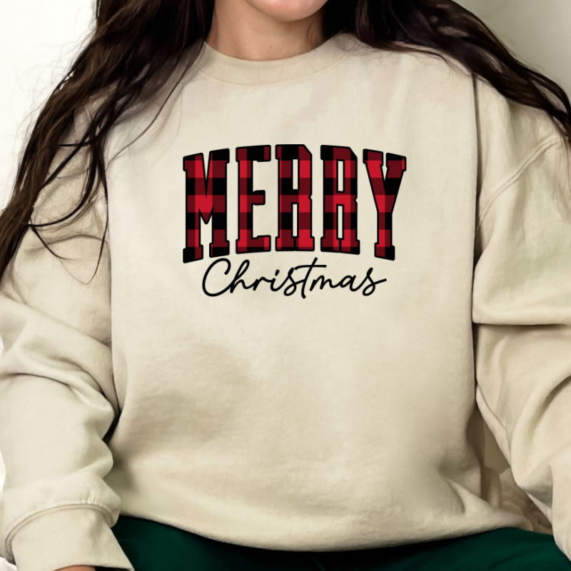Alternative view of Merry Christmas Buffalo Plaid Sweatshirt, Christmas Shirt for Women, Buffalo Plaid Christmas Sweatshirt