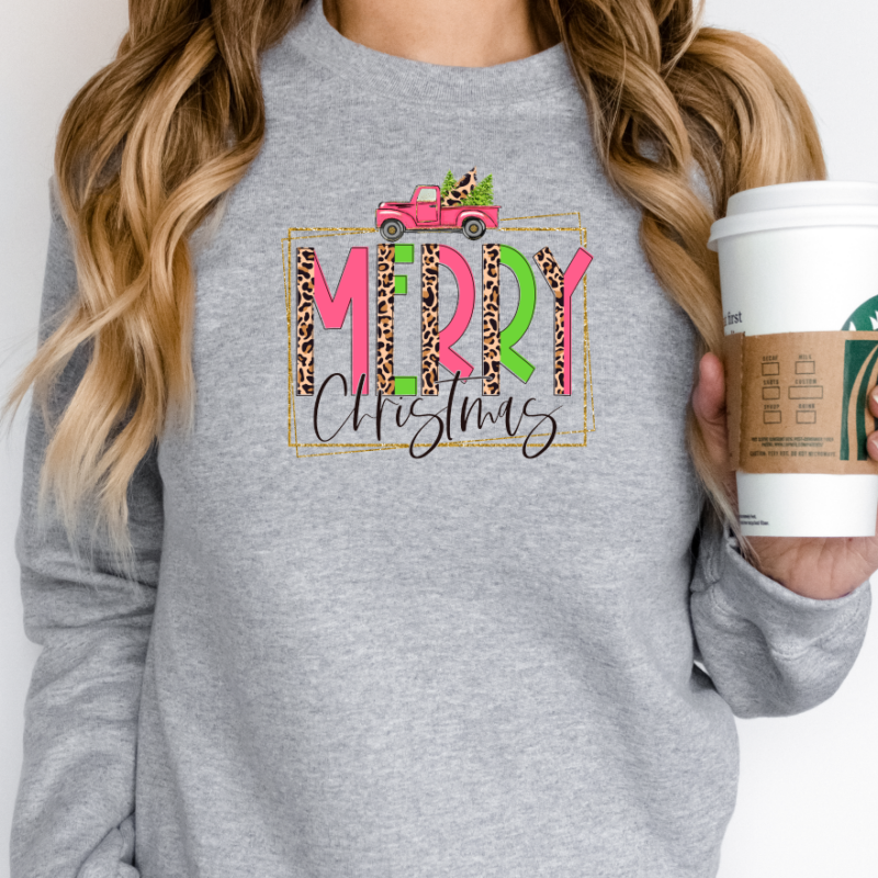 Pink Leopard Merry Christmas sweatshirt - Image 3