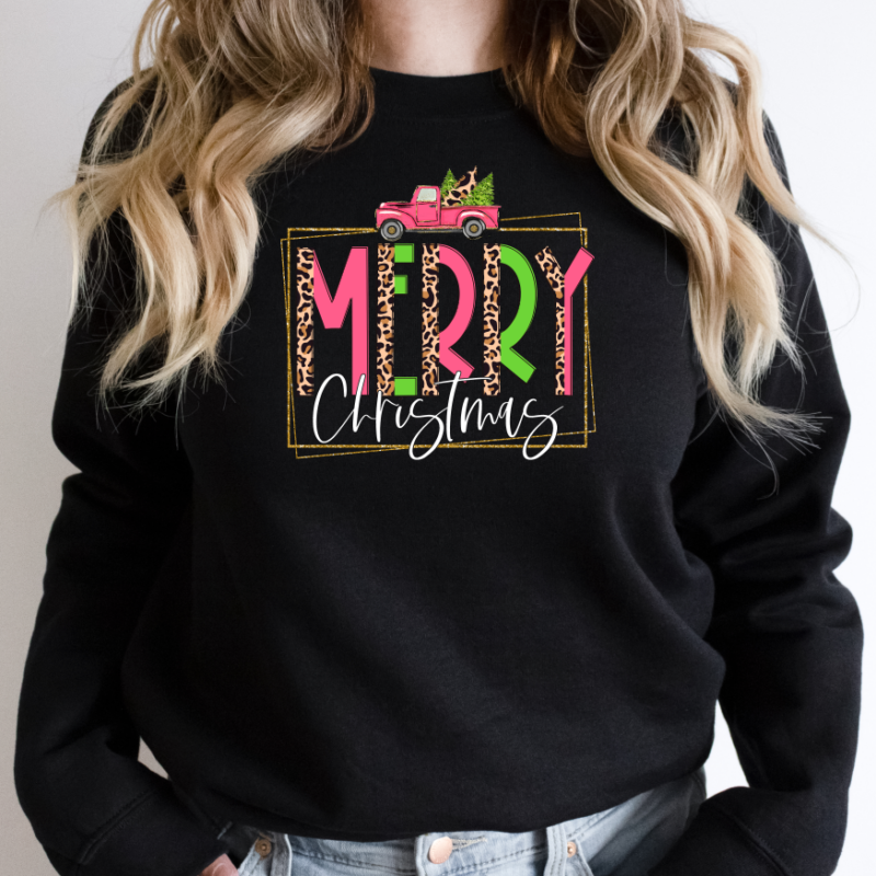 Pink Leopard Merry Christmas sweatshirt - Image 4