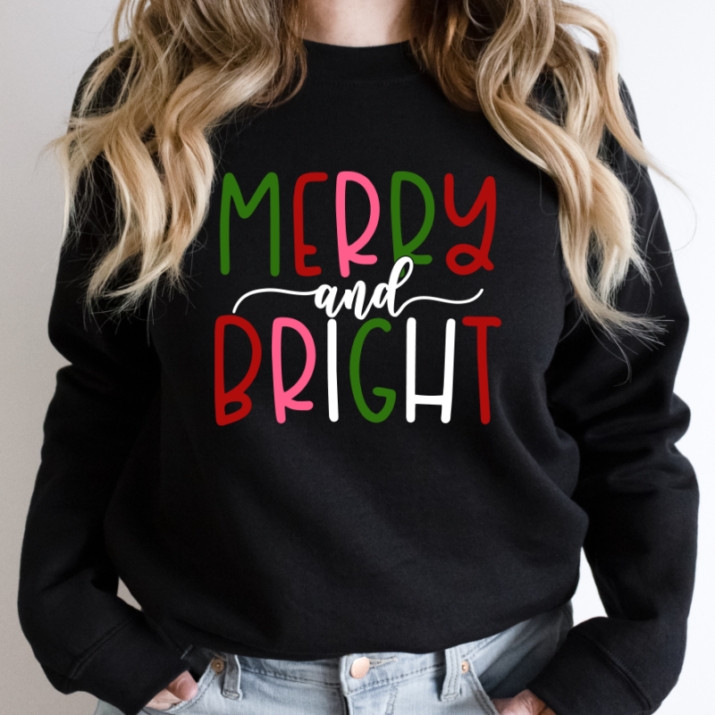 Merry & Bright Neon Sweatshirt, Christmas Sweatshirt, Family Christmas Sweatshirt, Christmas Sweatshirts for Women, Merry Christmas Sweatshirt