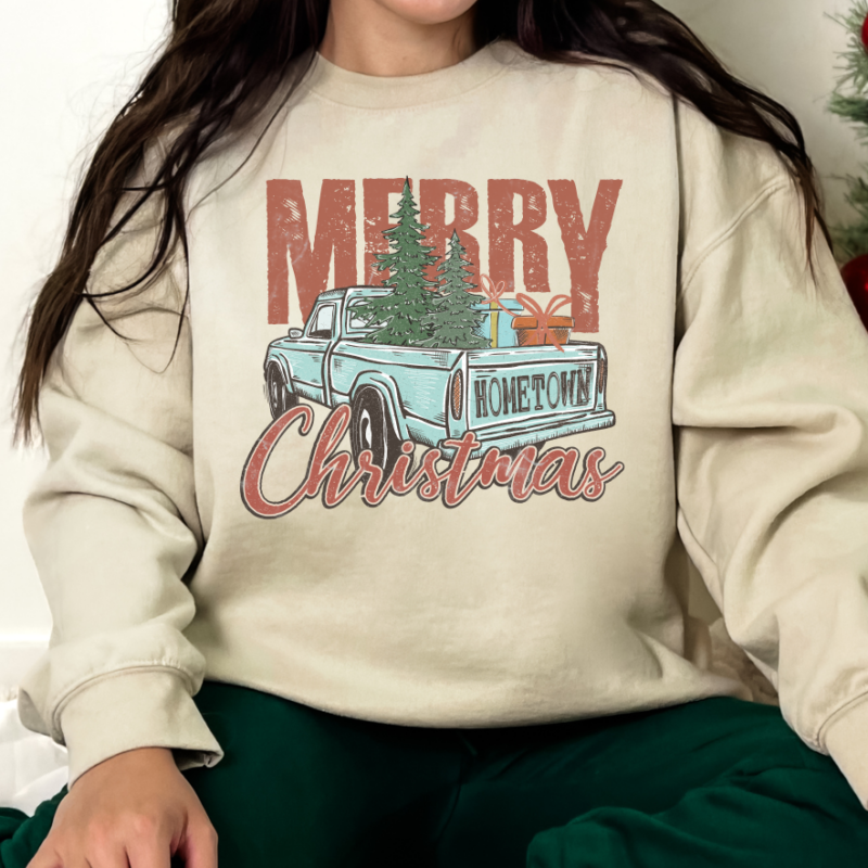 Alternative view of Merry Christmas Tree Vintage Truck, Christmas Sweatshirt, Family Christmas Sweatshirt, Christmas Sweatshirts for Women, Merry Christmas Sweatshirt