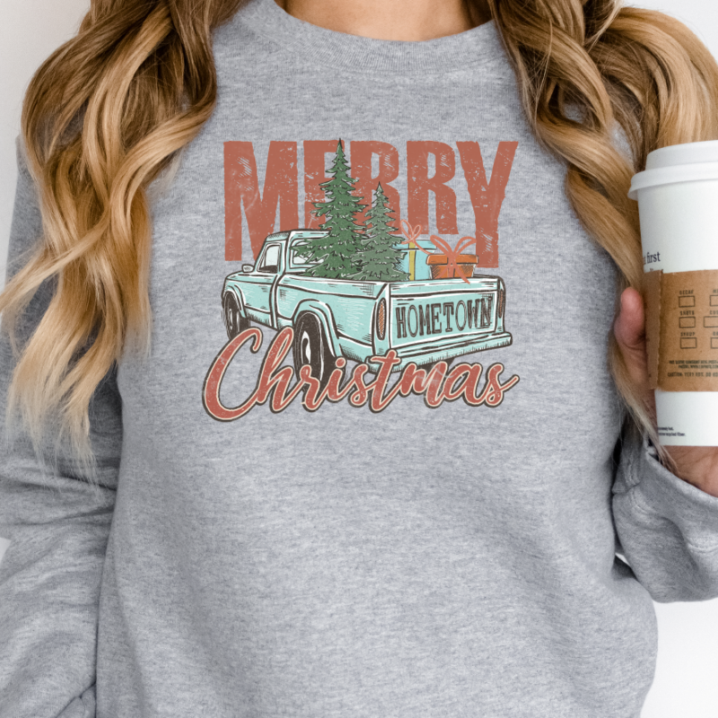 Merry Christmas Tree Vintage Truck, Christmas Sweatshirt, Family Christmas Sweatshirt, Christmas Sweatshirts for Women, Merry Christmas Sweatshirt - Image 3