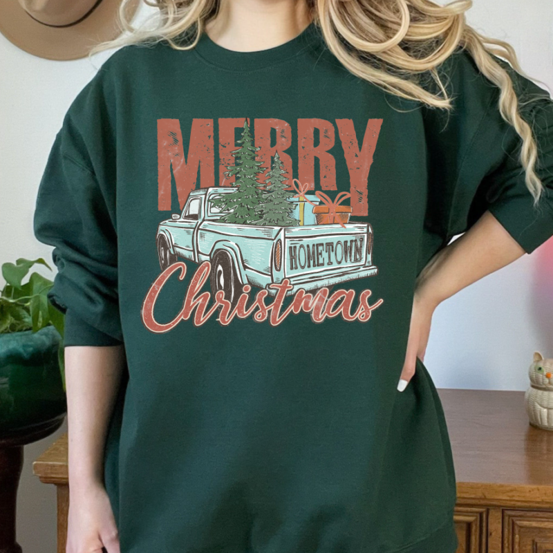 Merry Christmas Tree Vintage Truck, Christmas Sweatshirt, Family Christmas Sweatshirt, Christmas Sweatshirts for Women, Merry Christmas Sweatshirt - Image 4