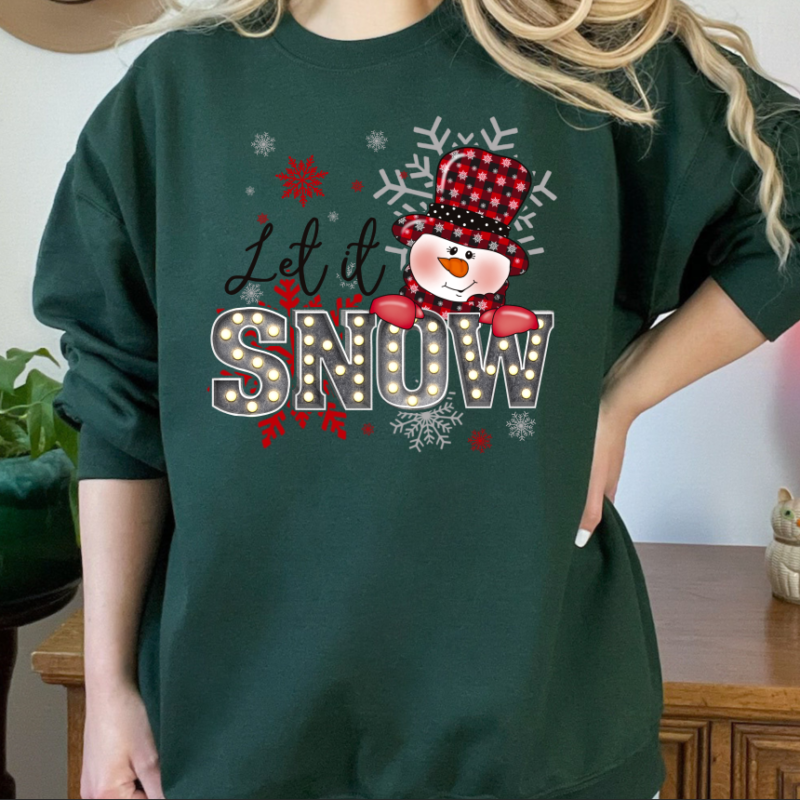Alternative view of Let It Snow Snow Plaid Hat Sweatshirt, Christmas Sweatshirt, Family Christmas Sweatshirt, Christmas Sweatshirts for Women, Merry Christmas Sweatshirt