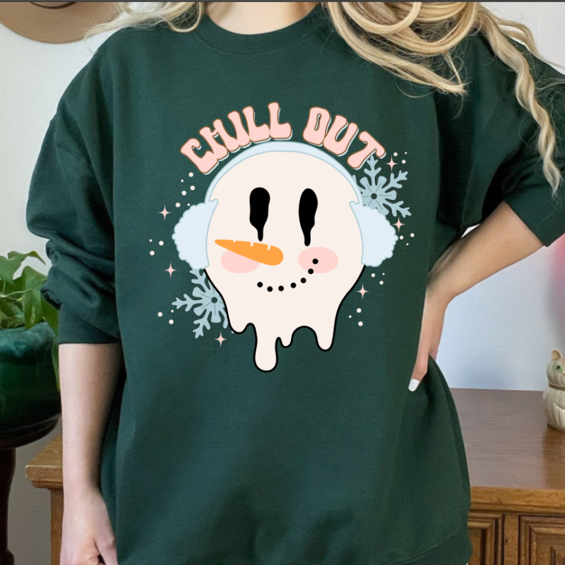 Chill Out Melting Snowman  Sweatshirt, Christmas Sweatshirt, Family Christmas Sweatshirt, Christmas Sweatshirts for Women, Merry Christmas Sweatshirt