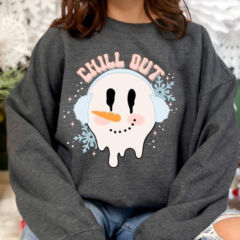 Alternative view of Chill Out Melting Snowman  Sweatshirt, Christmas Sweatshirt, Family Christmas Sweatshirt, Christmas Sweatshirts for Women, Merry Christmas Sweatshirt