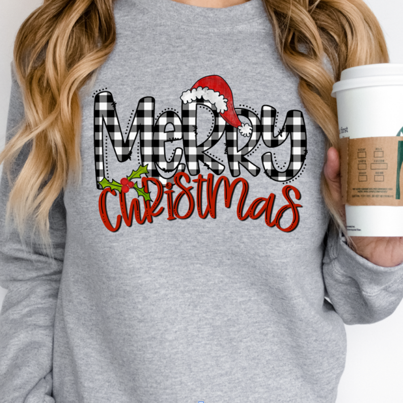 Merry Christmas Black Buffalo Plaid DTF Transfer