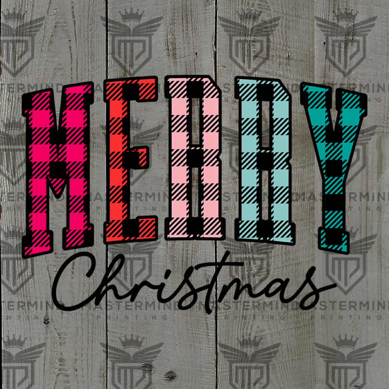 Merry Christmas Multi Color Plaid DTF Transfer