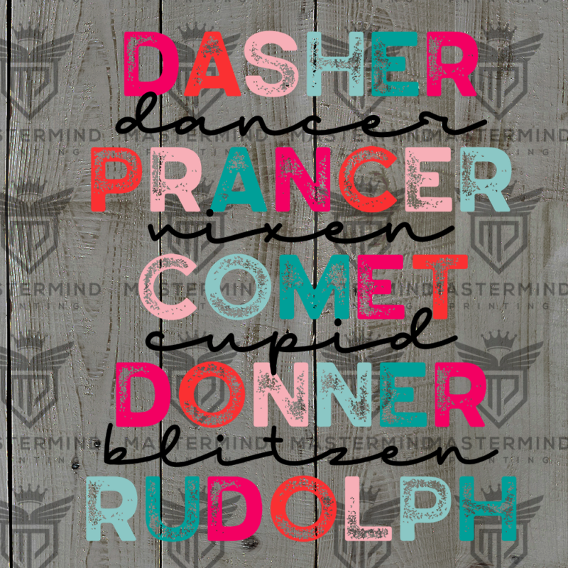 Reindeer Names Pink DTF Transfer