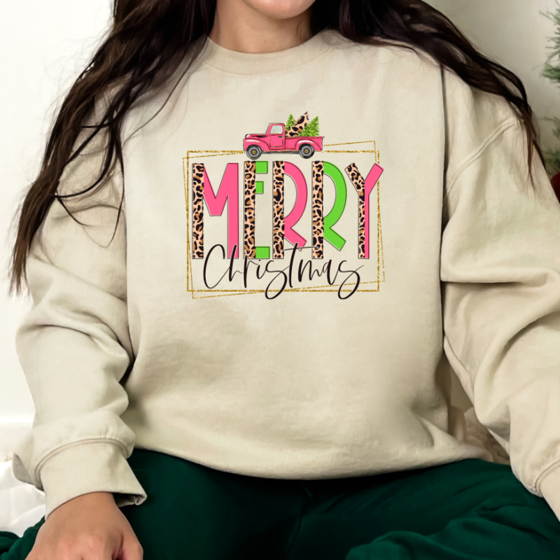 Alternative view of Pink Leopard Merry Christmas sweatshirt