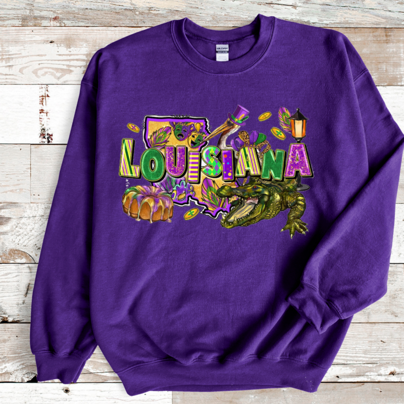 Louisiana  Mardi Gras SweatShirt, Mardi Gras Sweatshirt, NOLA Parade Sweater, Louisiana New Orleans Purple Green and Gold Shirt, NOLA Parade Gift