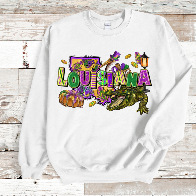 Alternative view of Louisiana  Mardi Gras SweatShirt, Mardi Gras Sweatshirt, NOLA Parade Sweater, Louisiana New Orleans Purple Green and Gold Shirt, NOLA Parade Gift