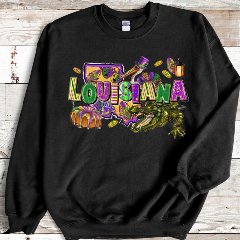Louisiana  Mardi Gras SweatShirt, Mardi Gras Sweatshirt, NOLA Parade Sweater, Louisiana New Orleans Purple Green and Gold Shirt, NOLA Parade Gift - Image 4