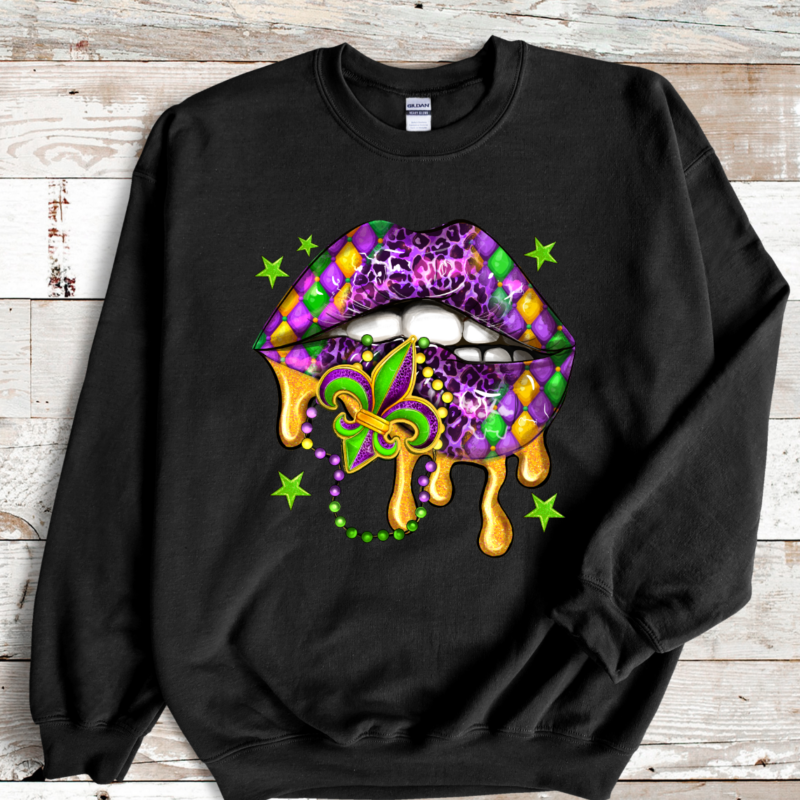 Mardi Gras Lips Shirt, Mardi Gras Sweatshirt, NOLA Parade Sweater, Louisiana New Orleans Purple Green and Gold Shirt, NOLA Parade Gift - Image 4