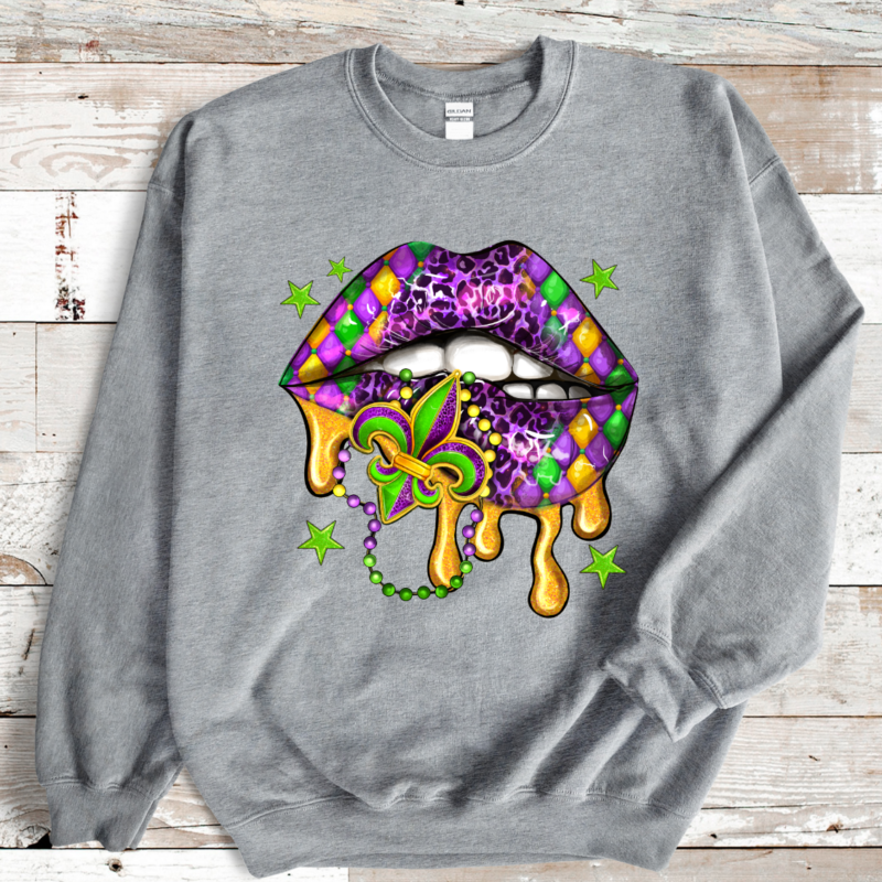 Mardi Gras Lips Shirt, Mardi Gras Sweatshirt, NOLA Parade Sweater, Louisiana New Orleans Purple Green and Gold Shirt, NOLA Parade Gift - Image 5