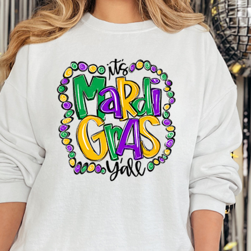 It's Mardi Gras Ya'll Bead Shirt Sweatshirt, Mardi Gras Sweatshirt, Louisiana Mardi Gras Hoodie, Festival Sweatshirt, Mardi Gras Outfit - Image 6