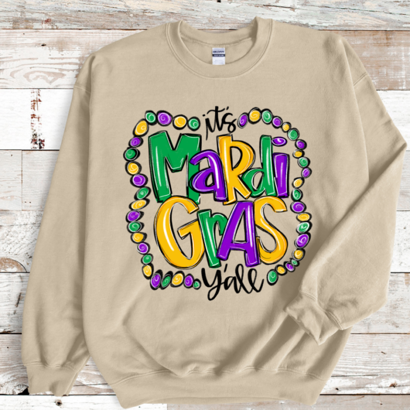 It's Mardi Gras Ya'll Bead Shirt Sweatshirt, Mardi Gras Sweatshirt, Louisiana Mardi Gras Hoodie, Festival Sweatshirt, Mardi Gras Outfit - Image 4