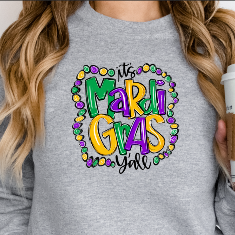 It's Mardi Gras Ya'll Bead Shirt Sweatshirt, Mardi Gras Sweatshirt, Louisiana Mardi Gras Hoodie, Festival Sweatshirt, Mardi Gras Outfit