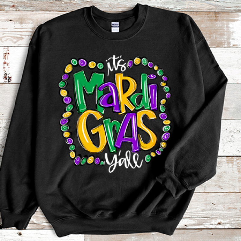 Alternative view of It's Mardi Gras Ya'll Bead Shirt Sweatshirt, Mardi Gras Sweatshirt, Louisiana Mardi Gras Hoodie, Festival Sweatshirt, Mardi Gras Outfit
