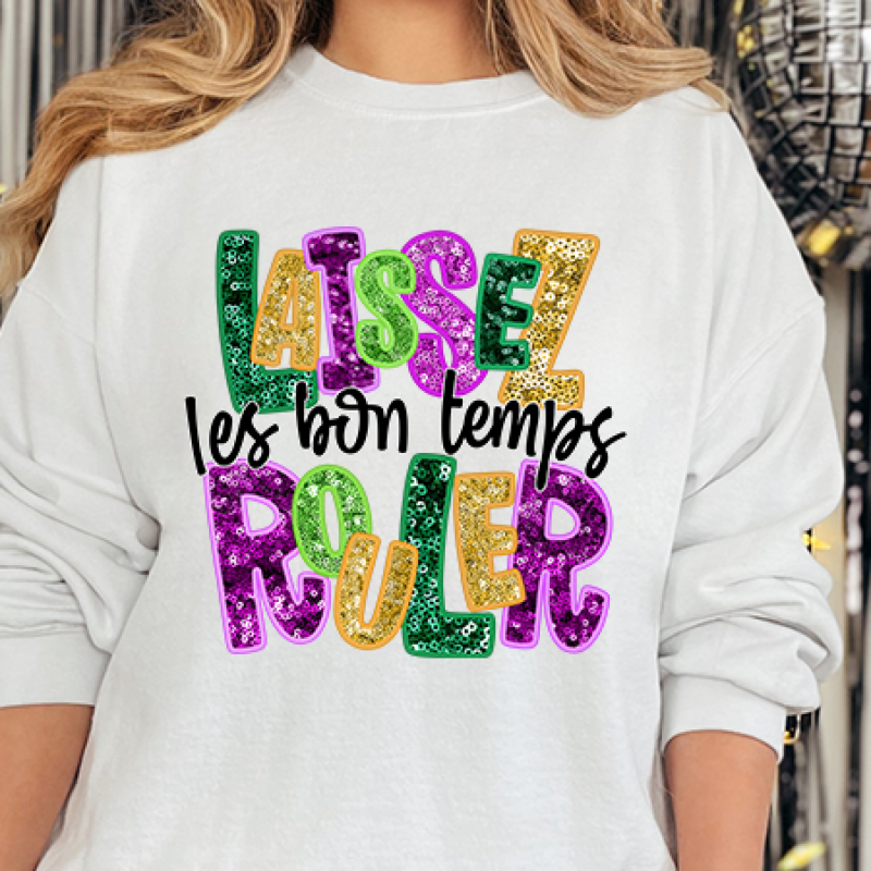 Alternative view of Faux Sequin Letters Les Bon Temp Rouler Shirt, Mardi Gras Sweatshirt, Louisiana Mardi Gras Hoodie, Festival Sweatshirt, Mardi Gras Outfit