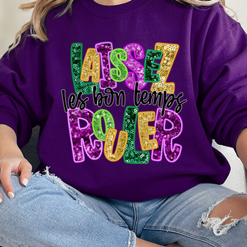 Faux Sequin Letters Les Bon Temp Rouler Shirt, Mardi Gras Sweatshirt, Louisiana Mardi Gras Hoodie, Festival Sweatshirt, Mardi Gras Outfit