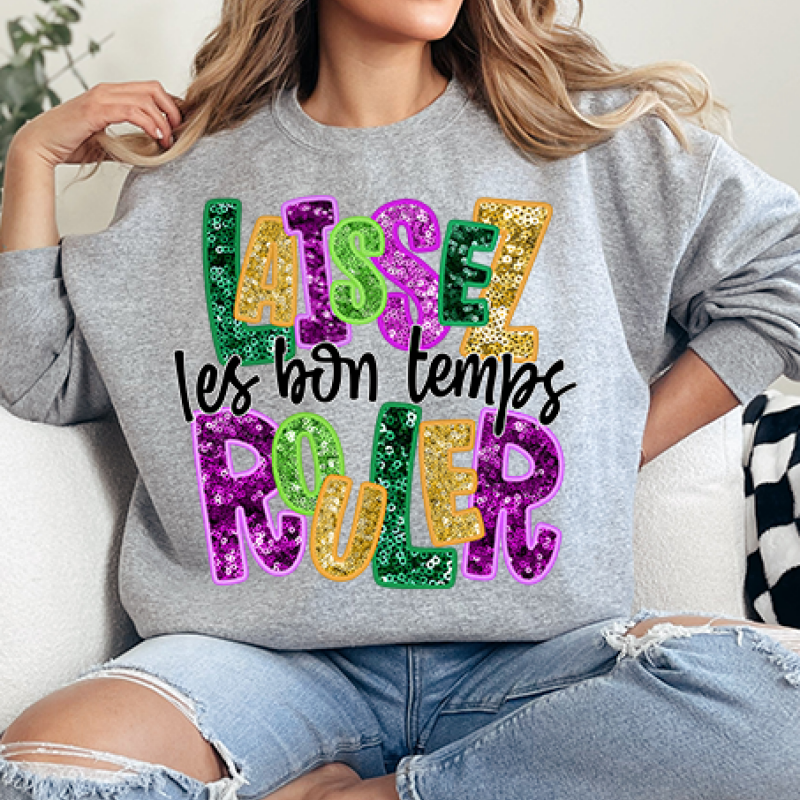 Faux Sequin Letters Les Bon Temp Rouler Shirt, Mardi Gras Sweatshirt, Louisiana Mardi Gras Hoodie, Festival Sweatshirt, Mardi Gras Outfit - Image 4
